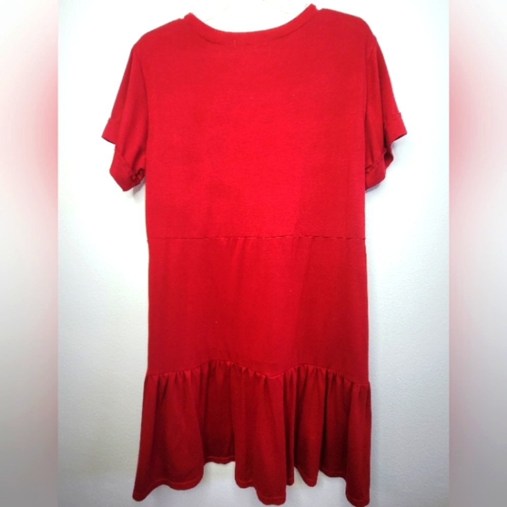 Berryou Red Tiered Ruffled Dress Large Relaxed Fit NWOT L - Picture 2 of 3